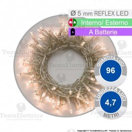 Catena 96 luci di natale a led Bianco Caldo a batterie su cavo bianco