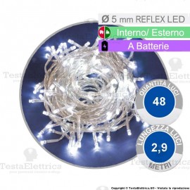 Catena 48 luci di natale a led Bianco Freddo a batterie su cavo bianco