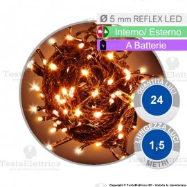Catena 24 luci di natale a led Bianco Caldo a batterie