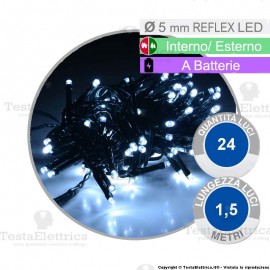 Catena 24 luci di natale a led Bianco Freddo a batterie