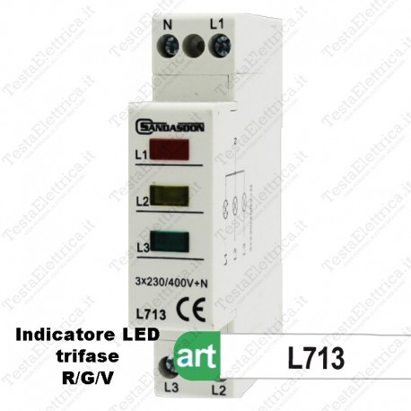 Indicatore trifase presenza di tensione di rete in quadro elettrico DIN