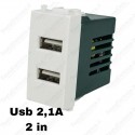 Presa  doppia USB  senza spia luminosa compatibile Vimar Plana