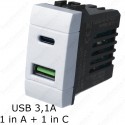 Presa usb Tipo A - C BIANCA doppia compatibile con serie Bticino LivingLight