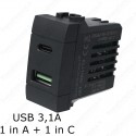 Presa usb Tipo A - C doppia compatibile con serie Bticino LivingLight
