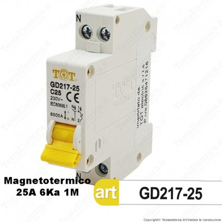 Interruttore Magnetotermico 1M 25A 220V Tot Electric