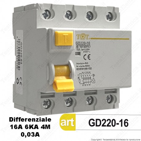 Interruttore Differenziale Puro 4P 16A 380V TotElectric