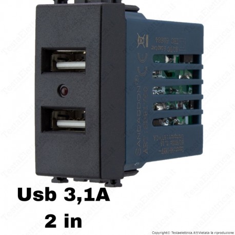 caricatore USB A+A grigio antracite compatibile con serie Vimar® Arkè™
