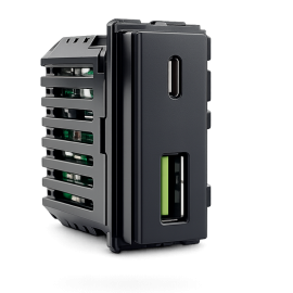Presa USB tipo a + c nera compatibile con serie Bticino Living NOW bsn usb2