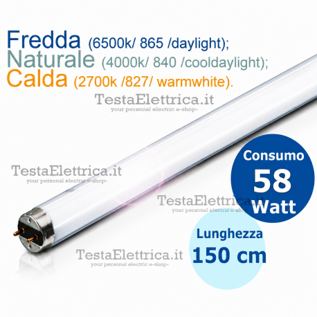 Tubo a neon 150 cm 58 watt cm T8 Standard Trifosforo Leuci o Philips