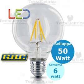 Lampada filo led Globo trasparente  tutto vetro 6 Watt E27 GBC 