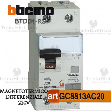 Interruttore Magnetotermico Differenziale 20A 220V Bticino
