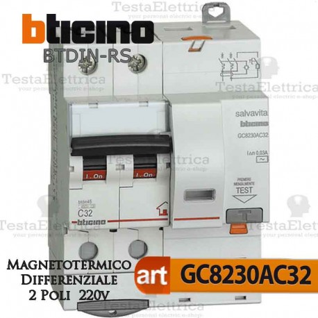 Interruttore Magnetotermico Differenziale 2P 32A 220V Bticino