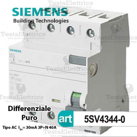 Interruttore Differenziale Salvavita 40A 400V Siemens