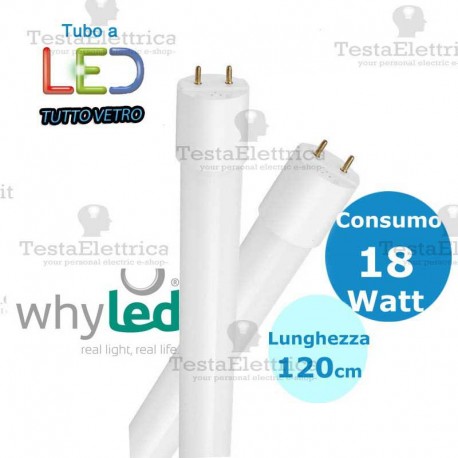 Tubo a led 120 cm T8 Tutto Vetro 18 watt Whyled by sice