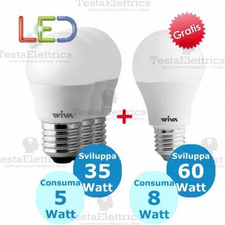 Promo 3 Pz. e27 5 watt + 1 Pz. e27 8w OMAGGIO