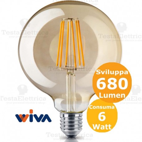 Lampadina a filamento led Globo E27 vetro ambrato Wiva