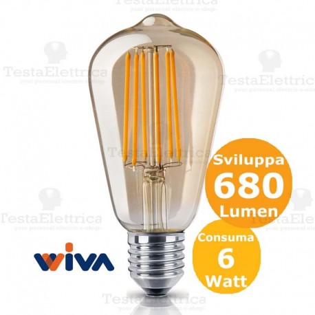 Lampadina st64 a filamento led E27 vetro ambrato Wiva