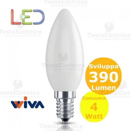 Lampada filo led oliva candela opale bianco latte tutto vetro 4 Watt E14 WIVA 