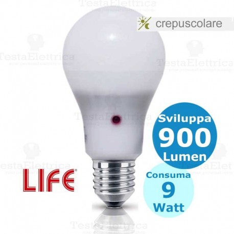 Lampadina led sensore crepuscolare 9 watt life